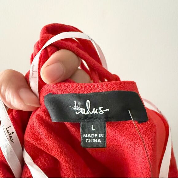 NWT Lulus Romantic Thoughts Red Cowl Neck Lace-Up Maxi Dress L - Picture 4 of 9